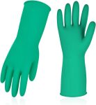 1-Pair Reusable Household Gloves, Rubber Dishwashing gloves, Extra Thickness, Long Sleeves, Kitchen Cleaning, Working, Painting, Gardening, Pet Care (Size M, Green, )