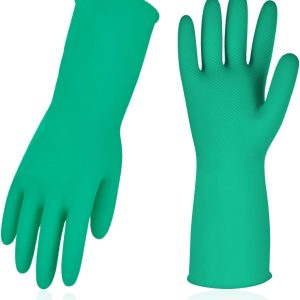 1-Pair Reusable Household Gloves, Rubber Dishwashing gloves, Extra Thickness, Long Sleeves, Kitchen Cleaning, Working, Painting, Gardening, Pet Care (Size M, Green, )