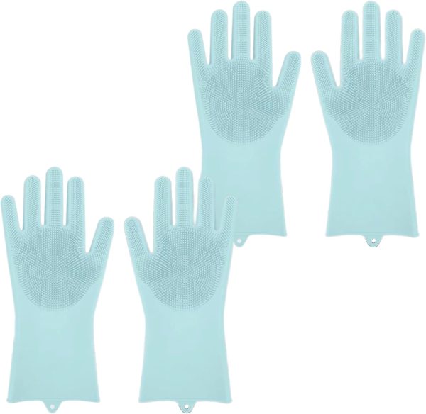 2 Pairs of BPA FREE Silicone Dishwashing Gloves for Kitchen Silicone Scrubbing Gloves Soft Bristles Cleaning Pet Care Washing Reusable Non-Slip & Heat Resistant