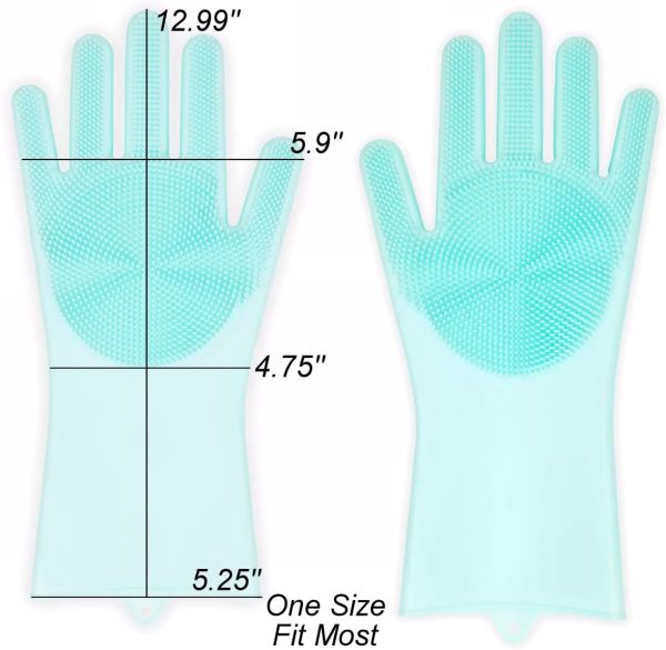 2 Pairs of BPA FREE Silicone Dishwashing Gloves for Kitchen Silicone Scrubbing Gloves Soft Bristles Cleaning Pet Care Washing Reusable Non-Slip & Heat Resistant