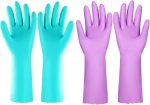 Reusable Dishwashing Cleaning Gloves with Latex free, Cotton lining,Kitchen Gloves 2 Pairs,Purple+blue Medium