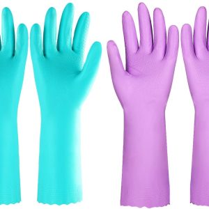 Reusable Dishwashing Cleaning Gloves with Latex free, Cotton lining,Kitchen Gloves 2 Pairs,Purple+blue Medium