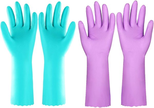 Reusable Dishwashing Cleaning Gloves with Latex free, Cotton lining,Kitchen Gloves 2 Pairs,Purple+blue Medium