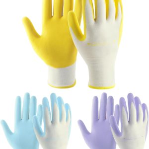 Womens Gardening Gloves, 3 Pairs Breathable Nitrile Coated Yard Work Gloves, Best Gift for Ladies Gardener