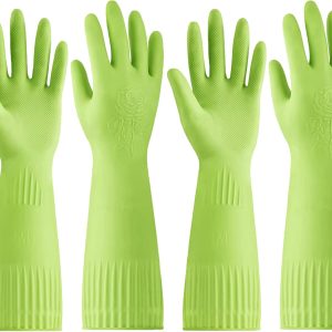 Rubber-Gloves Dishwashing Gloves for Cleaning-Kitchen - 2 Pairs Long Household Cleaning Gloves for Washing Dishes