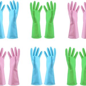 Reusable Household Gloves - Waterproof Rubber Latex Cleaning Laundry Gloves Dishwashing Gloves for Kitchen Dish Washing Laundry Cleaning (6L Color Random)