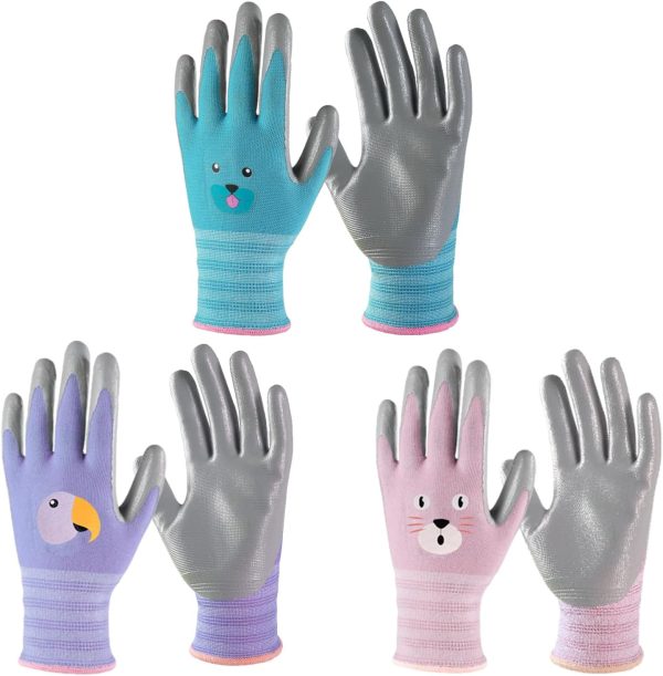 Kids Gardening Gloves, Nitrile Coated Children Yard Work Gloves with Grip, Suitable for Toddlers, Children, Girl, Boy