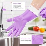 Reusable Dishwashing Cleaning Gloves with Latex free, Cotton lining,Kitchen Gloves 2 Pairs,Purple+blue Medium