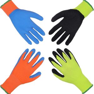 Kids Gardening Gripper Gloves for age 3-13, 2 Pairs Foam Rubber Coated Garden Gloves for girls boys (Size 4 (age 7-8))