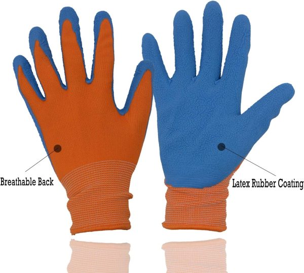 Kids Gardening Gripper Gloves for age 3-13, 2 Pairs Foam Rubber Coated Garden Gloves for girls boys (Size 4 (age 7-8))