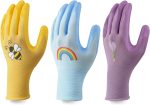 3 Pairs Garden Gloves for Women- Breathable Rubber Coated Work Gloves