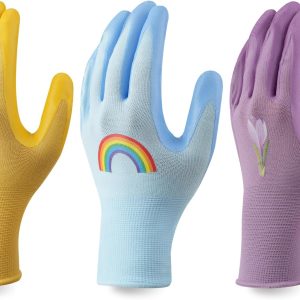 3 Pairs Garden Gloves for Women- Breathable Rubber Coated Work Gloves