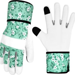 Leather Gardening Gloves for Women Garden Gloves Thorn Proof Touch Screen Design Heavy Duty Working Yard Gloves
