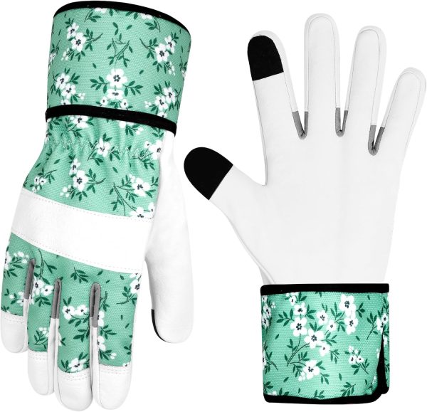 Leather Gardening Gloves for Women Garden Gloves Thorn Proof Touch Screen Design Heavy Duty Working Yard Gloves