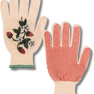 One Size Fits Most Gardening Gloves, Cute Outdoor Gloves with Silicone Gripper Dots, Strawberries