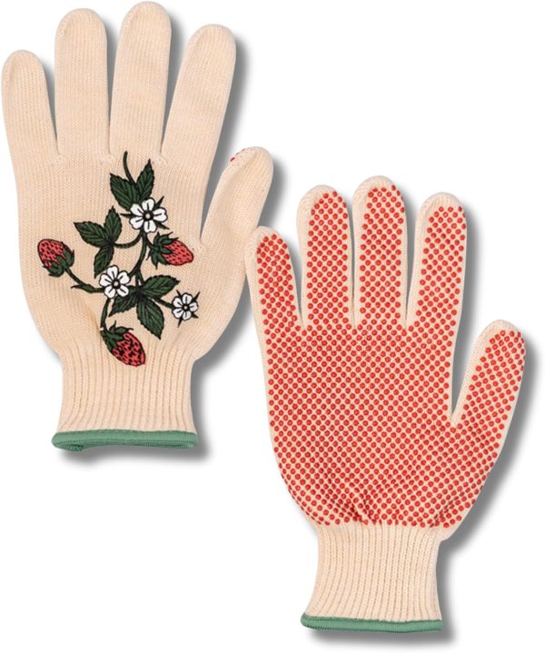 One Size Fits Most Gardening Gloves, Cute Outdoor Gloves with Silicone Gripper Dots, Strawberries