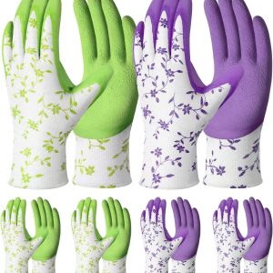 Gardening Gloves for Women Men - 6 Pairs Breathable Garden Gloves with Grip, Printed Latex Coating Outdoor Working Gloves for Lawn Yard, Medium Size Fits Most