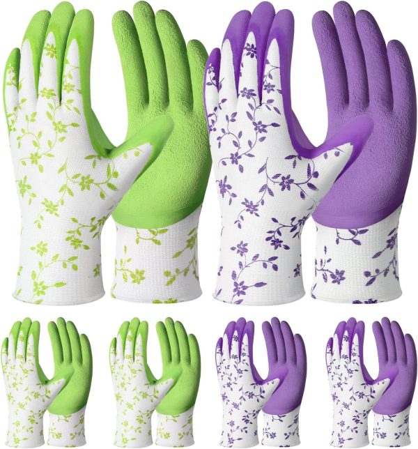 Gardening Gloves for Women Men - 6 Pairs Breathable Garden Gloves with Grip, Printed Latex Coating Outdoor Working Gloves for Lawn Yard, Medium Size Fits Most