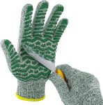 Cut Resistant Gloves, 100% Food Contact Safe, CE Level 5 Premium Protective Cutting Gloves, food-grade silicone grip for kitchen, mandolin, shucking oysters, whittling, gardening, Green, L