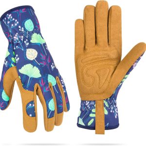 Womens Gardening Weeding Working Gloves, Leather Garden Glove for Women Thorn Proof No Stab for Digging, Planting,Pruning