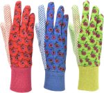 Women Soft Jersey Garden Gloves, Women Work Gloves, 3-Pairs Green/Red/Blue per Pack