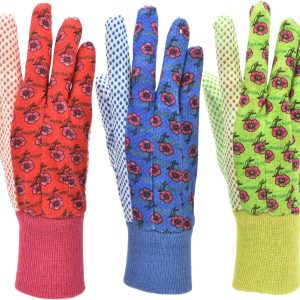 Women Soft Jersey Garden Gloves, Women Work Gloves, 3-Pairs Green/Red/Blue per Pack