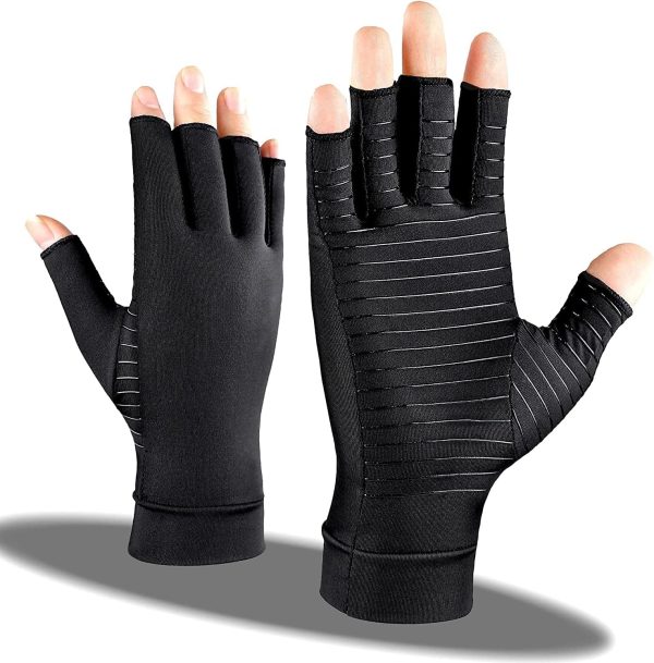 Copper Compression Gloves for Arthritis Pain Relief, Arthritis Gloves for Women and Man, Fingerless Compression Gloves for Rheumatoid, Tendonitis, Swelling (1 Pair,X-Large)