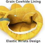 Leather Work Gloves Flex Grip Tough Cowhide Gardening Glove for Wood Cutting/Construction/Truck Driving/Garden/Yard Working for Men and Women 1 Pair (Gold,Small)