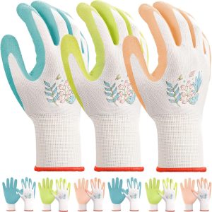 Small Gardening Gloves for Women, 6 Pairs Garden Gloves, Latex Coated Womens Garden Gloves, Pink,Green,Blue