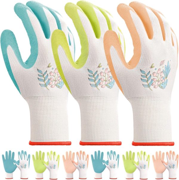 Small Gardening Gloves for Women, 6 Pairs Garden Gloves, Latex Coated Womens Garden Gloves, Pink,Green,Blue