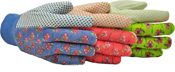 Women Soft Jersey Garden Gloves, Women Work Gloves, 3-Pairs Green/Red/Blue per Pack