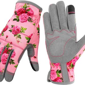 Leather Gardening Gloves for Women, Flexible Breathable Garden Gloves, Thorn Proof Working Gloves for Weeding, Digging and Pruning, Small, Pink