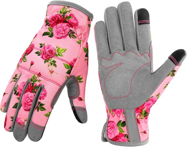 Leather Gardening Gloves for Women, Flexible Breathable Garden Gloves, Thorn Proof Working Gloves for Weeding, Digging and Pruning, Small, Pink