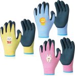3 Pairs Kids Gardening Gloves Thorn Proof, Soft Rubber Coated Kids Work Gloves with Grippy Gardening Gift