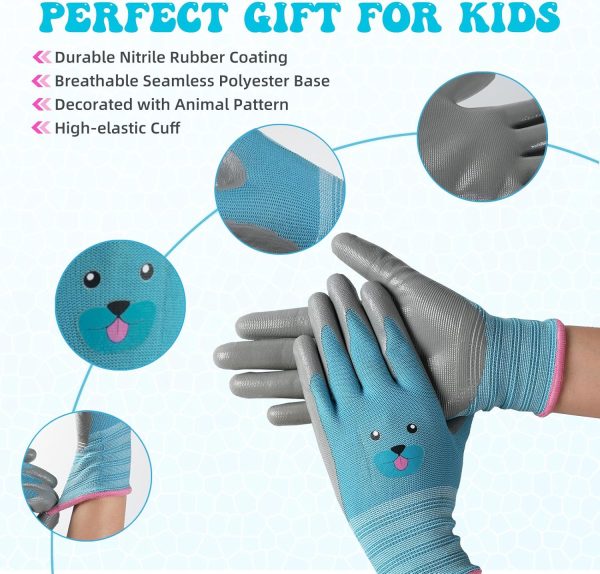 Kids Gardening Gloves, Nitrile Coated Children Yard Work Gloves with Grip, Suitable for Toddlers, Children, Girl, Boy