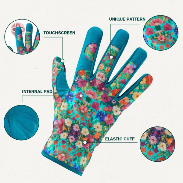 Gardening Gloves for Women, Printed Touchscreen Garden Gloves with Grip, Thorn-Proof Puncture-Resistant Work Gloves