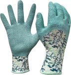 Long Cuff Stretch Knit Garden Gloves with Full Finger Latex Coating | Color: Greenery Pattern | Size: Small